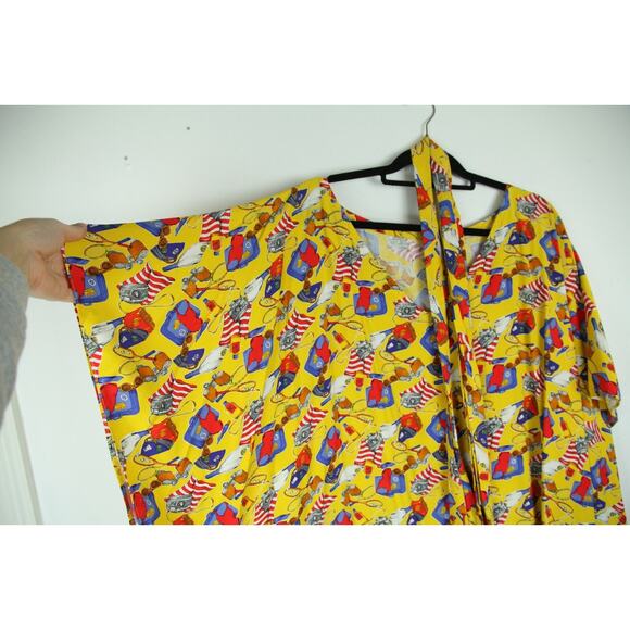 Vintage Plus Size Caftan Rayon Novelty Print Preppy Maximalist Beach Vacation - Picture 5 of 8